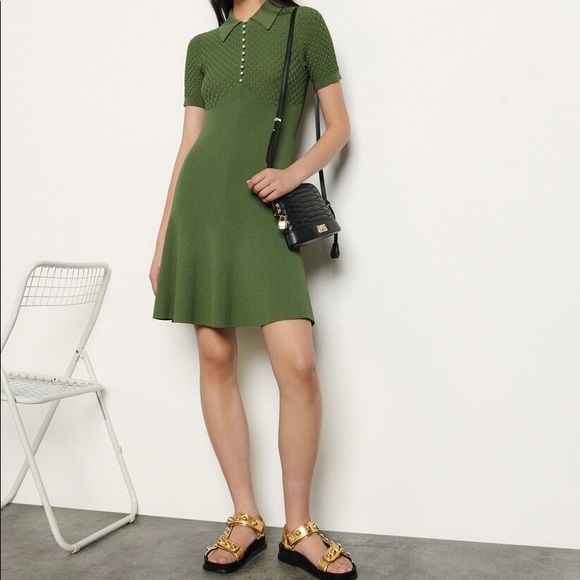 Nwt Sandro Green Esmila Knit Polo Dress 